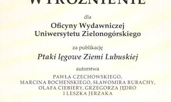 Kolejne wyróżnienie dla Oficyny Wydawniczej Uniwersytetu Zielonogórskiego